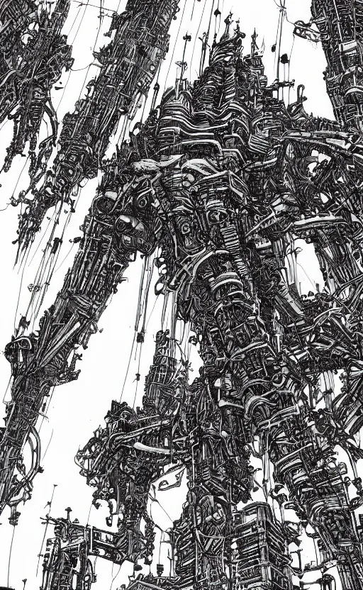 Image similar to minimalist city scene by tsutomu nihei, inked, minute details, desolation, hyper realistic, cosmic horror, biomechanical, beautiful