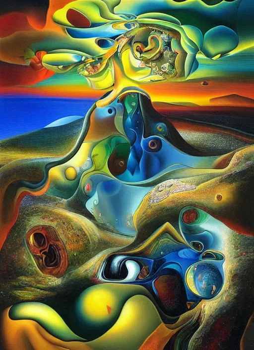 Prompt: an extremely high quality hd surrealism painting of a 3d polished chrome galactic neon complimentary colored cartoon surrealism melting mandelbulb3d fractal by kandsky and salvia dali the fourth, salvador dali\'s much much much much more talented painter cousin, 4k, ultra realistic, super realistic, so realistic that it changes your life