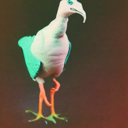 Image similar to blurry polaroid picture of a feathery dinosaur, 8K, HD, highly detailed, high quality