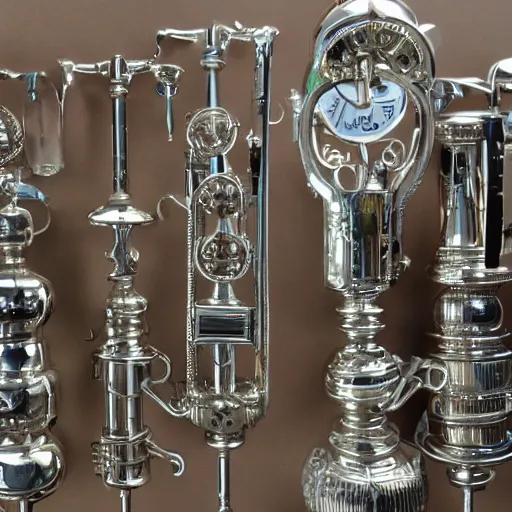 Image similar to highly detailed ornate filigreed convoluted ornamented elaborate chrome medical equipment