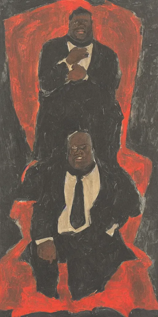 Image similar to style of frank miller, portrait of big black man sitting on throne, background made of big curtains