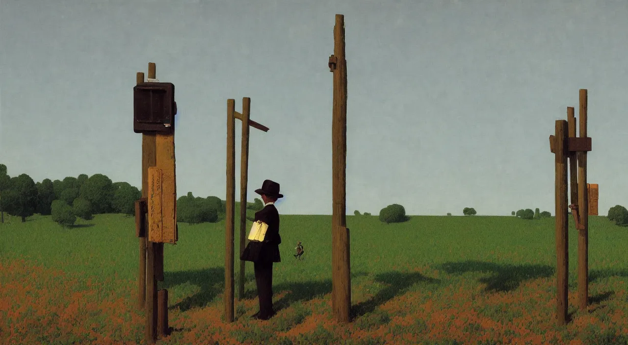 Image similar to single! flooded simple wooden pole, very coherent and colorful high contrast!! masterpiece by rene magritte simon stalenhag carl spitzweg syd mead norman rockwell edward hopper james gilleard, minimalist, dark shadows, sunny day, hard lighting