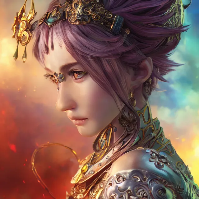 Image similar to studio portrait of lawful good colorful female holy shield paladin as absurdly beautiful, elegant, young sensual anime girl, ultrafine hyperrealistic detailed face illustration by kim jung gi, irakli nadar, intricate linework, sharp focus, bright colors, matte, octopath traveler, final fantasy, unreal engine highly rendered, global illumination, radiant light, intricate environment