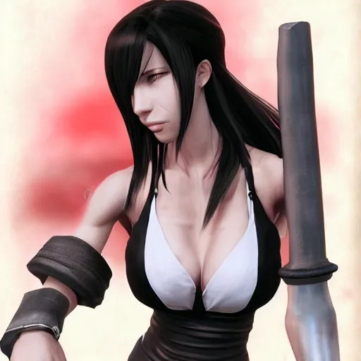 Image similar to head and body of tifa lockhart from final fantasy vii, highly detailed, trending on artstation