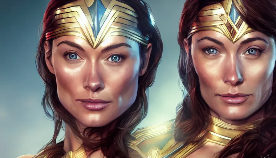 Prompt: Olivia Wilde is Wonder Woman, hyperdetailed, artstation, cgsociety, 8k