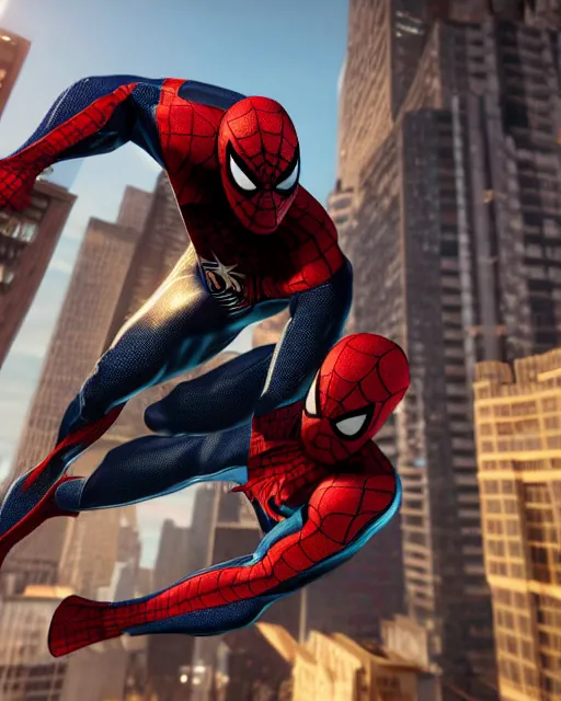 Image similar to photorealistic, hyperdetailed photograph of black spider - man suit with gold webbing by insomniac games