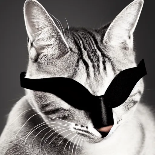 Image similar to closeup studio photograph of a humanoid cat with an black eyepatch, dramatic lighting, edited in photoshop