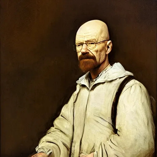 Prompt: walter white, oil color by rembrandt