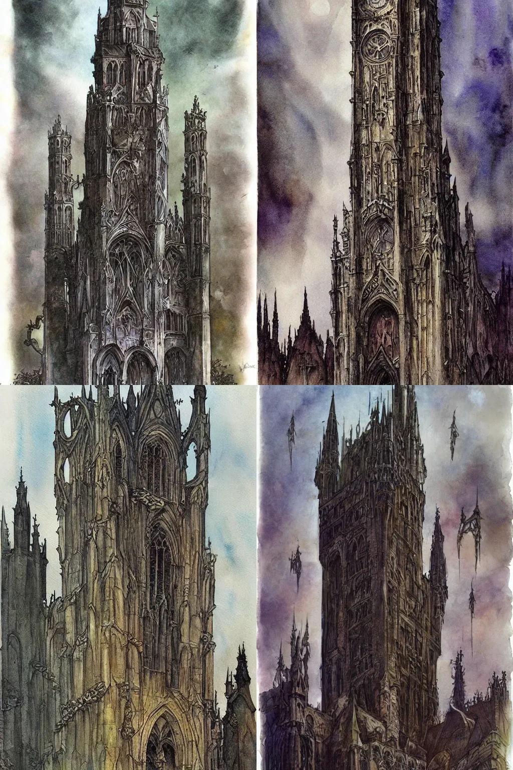 Prompt: an endless gothic tower, art by h j ford and warwick globe and brian froud, fantasy book, watercolor illustration