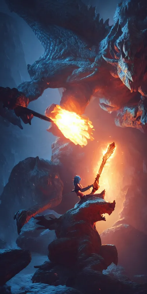 Image similar to a epic hero adventurer holding a torch in a dark cave, fantsy, concept art, artgerm, monster hunter world, 8 k realistic, radiant light, frostbite 3 engine, dof, cryengine, digital art, detailed background