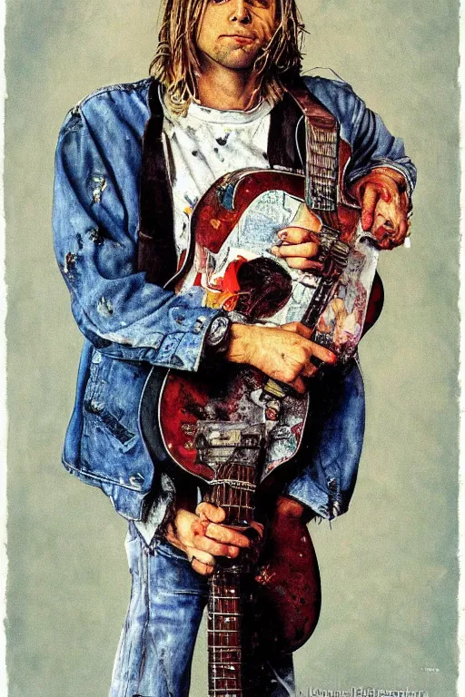 Prompt: kurt cobain from nirvana painted by norman rockwell