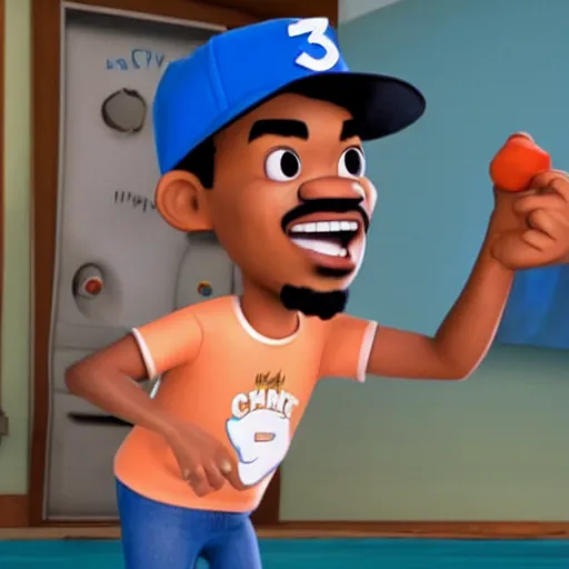 Image similar to a tv still of Chance The Rapper starring in a 2006 Pixar Animated movie