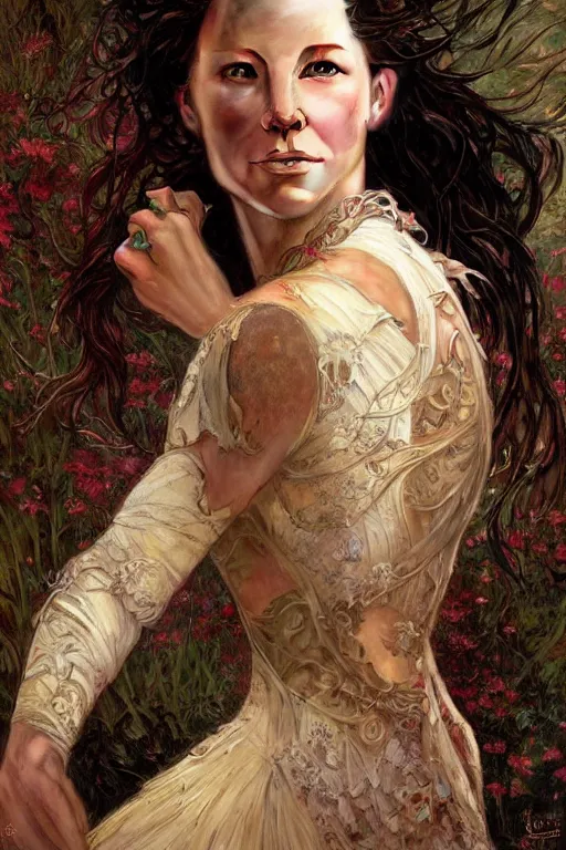 Image similar to Evangeline Lilly portrait, fantasy, elegant, intricate, by Stanley Artgerm Lau, greg rutkowski, thomas kindkade, alphonse mucha, loish, norman Rockwell