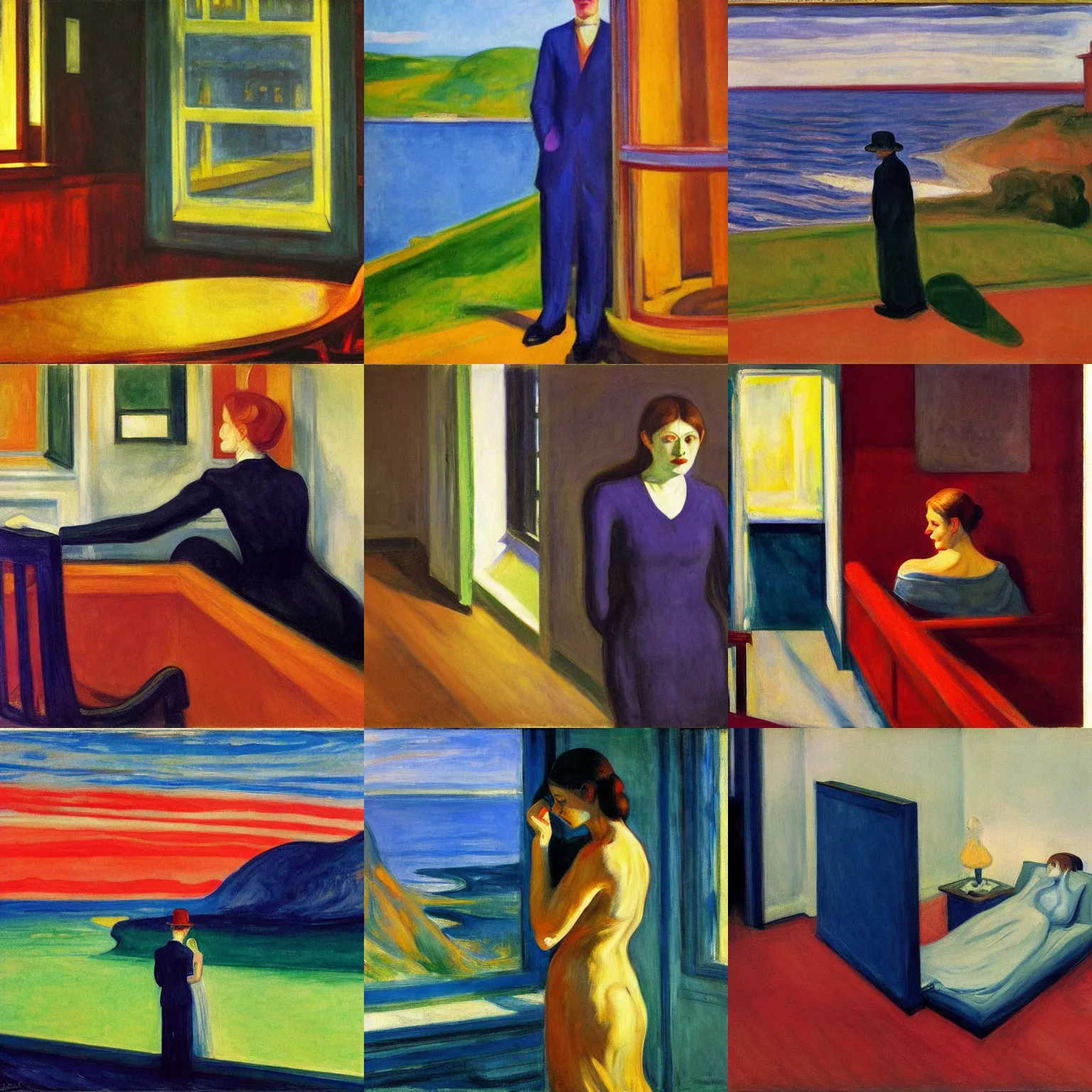 Prompt: artwork by edward hopper, edvard munch