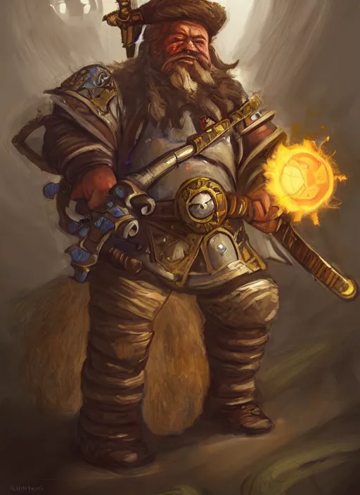 Prompt: portrait of dwarf artificer holding a musket, with robotic monsters as pets, fantasy art, east asian fantasy, dungeons and dragons, tabletop rpg, ghostblade, wlop.