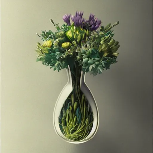 Image similar to Beautiful amazing art of aqua flora arrangement in vase, art by Alesso Baldovinetti , Interstellar, Trending on artstation, featured on Behance, octane render, vector Art, f32, from above, golden ratio, well composed, cohesive