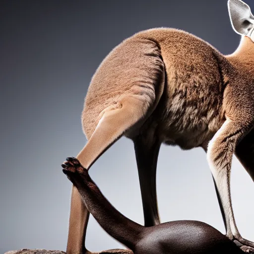 Image similar to dwayne johnson throwing a kangaroo, studio photography, high detail, ultra high detail, 4 k, hdr, 8 k
