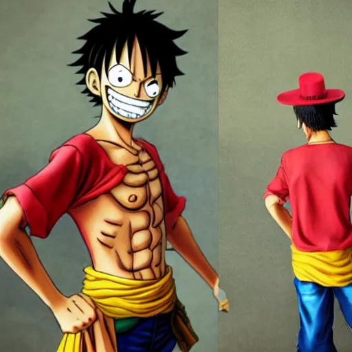 Image similar to luffy from one piece in real life, photorealistic, posing shot