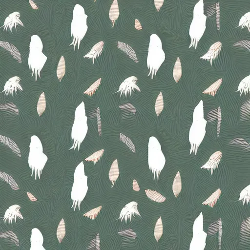 Image similar to fabric pattern of minimalistic birds and leaves