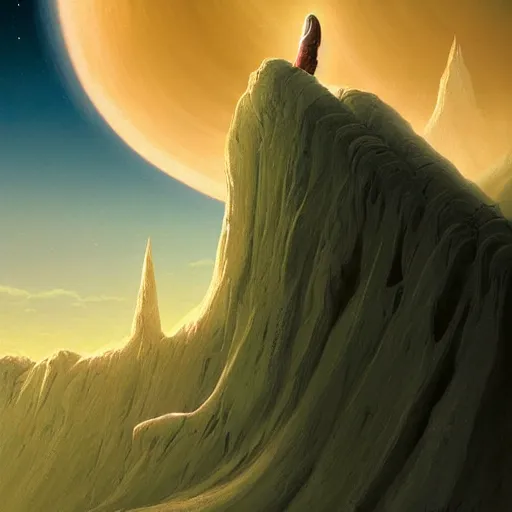 Image similar to a hooded mage walking on the hills while in the air there are clouds stars atmosferic ames eads casper david friedrich raphael lacoste vladimir kush tim white leis royo michael whelan bruce pennington volumetric light effect broad light oil painting painting fantasy art style sci - fi art style realism artwork unreal engine