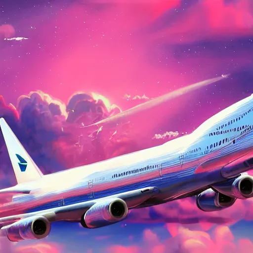 Image similar to boeing 7 4 7, epic retrowave art, trending on art station