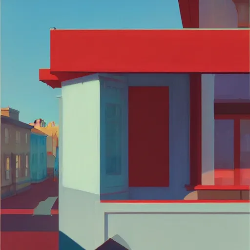 Prompt: summertime architecture by atey ghailan ( ( and edward hopper ) )