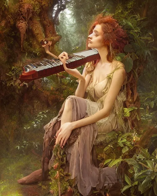 Prompt: dryad musician, portrait, with forest creatures, studio lighting by jessica rossier and brian froud and gaston bussiere