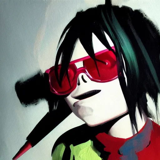 Prompt: high quality high detail painting of gorillaz noodle ( character ) by ashley wood, hd, photorealistic lighting