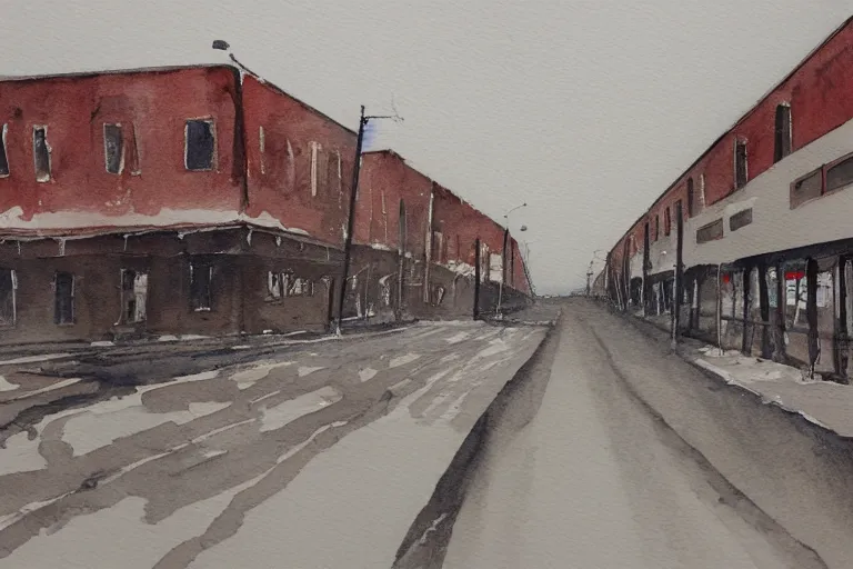 Image similar to a water color painting of a desolate lulea street by lars lerin