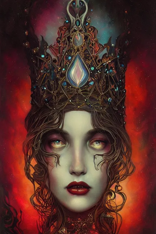 Prompt: jeweled Crown, other worldly, cruel and dark, art nouveau, by Anato Finnstark, Tom Bagshaw, Brom