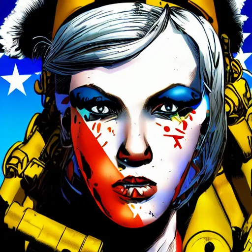 Prompt: tank girl comic, ultra detailed face, ukrainan flag