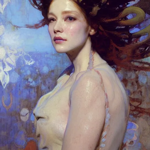 Image similar to mandelbulb portrait of a beautiful woman by ruan jia, greg manchess, mucha