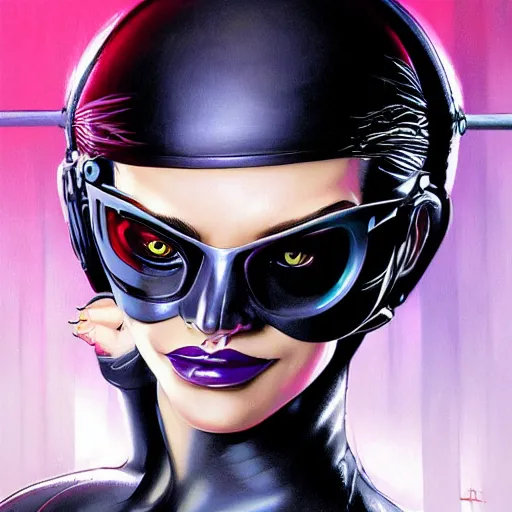 Image similar to lofi cyberpunk catwoman portrait, Pixar style, by Tristan Eaton Stanley Artgerm and Tom Bagshaw.