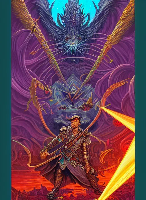 Image similar to concept art by dan mumford of a masterpiece hyperdetailed dnd tarot card, digital painting, sharp focus, illustration