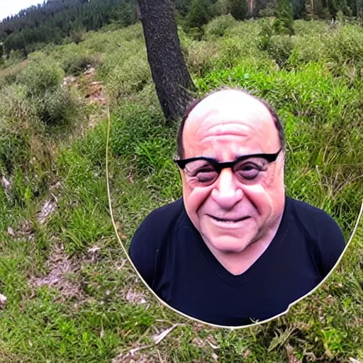 Prompt: danny devito trailcam footage