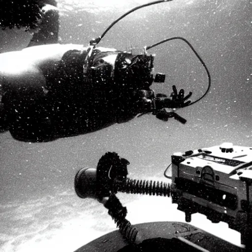 Image similar to 1 9 7 0 s vrc tape underwater rov footage, donald trump