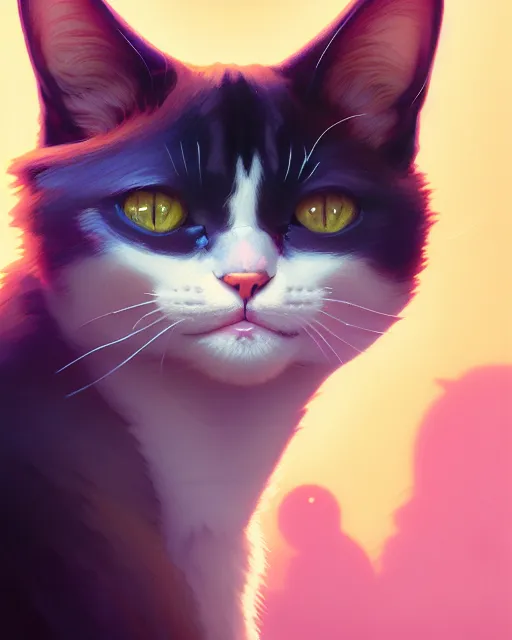 Image similar to portrait of humanoid cat, highly detailed vfx portrait, unreal engine, greg rutkowski, loish, rhads, beeple, makoto shinkai and lois van baarle, ilya kuvshinov, rossdraws, tom bagshaw, alphonse mucha, global illumination, detailed and intricate environment