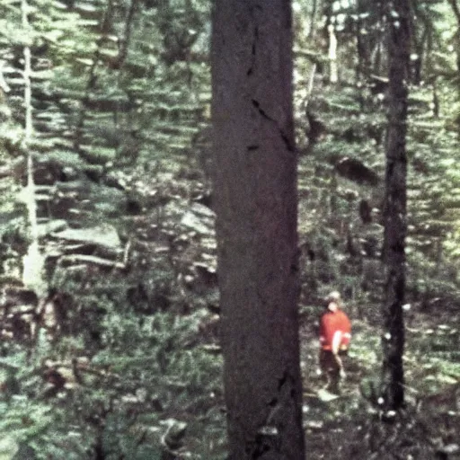Image similar to A screen capture of found footage video left behind by a missing hiker in 1986.