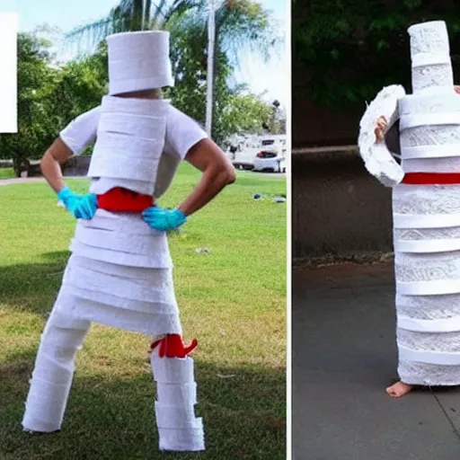 Image similar to creative costume made with toilet paper