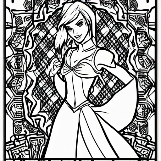 Prompt: disney princess in doa 6 colouring book