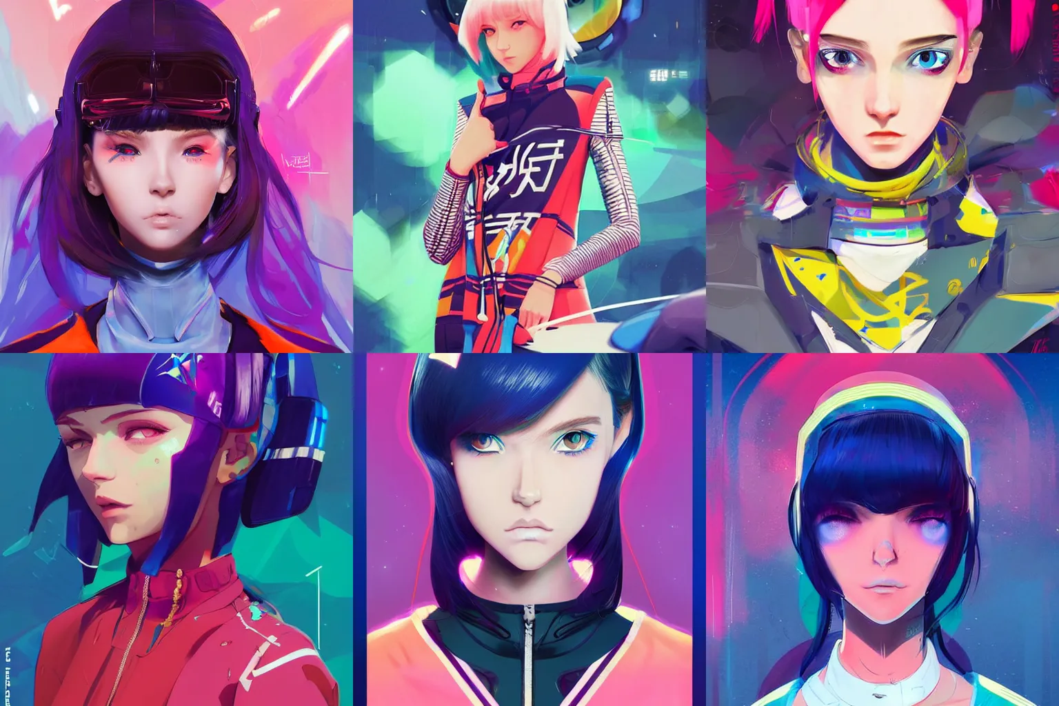 Prompt: poster woman with futuristic streetwear and hairstyle, colourful, cute face, star eyes, intricate eyes, beautiful, elegant, Anime by Kuvshinov Ilya, Cushart Krentz and Gilleard James, 4k, HDR, Trending on artstation, Behance, Pinterest, award winning