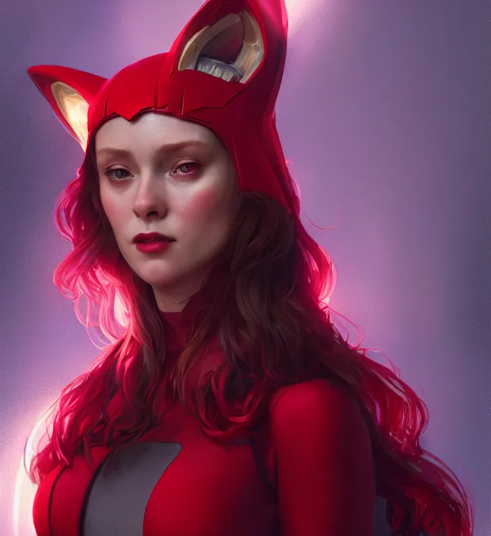 Image similar to Sweetie Fox as Scarlet Witch, portrait, full body, hyper detailed, digital art, trending in artstation, cinematic lighting, studio quality, smooth render, unreal engine 5 rendered, octane rendered, art style by klimt and nixeu and ian sprigger and wlop and krenz cushart