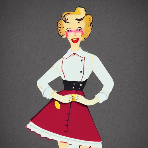 Image similar to beautiful anthropomorphic female sheep dressed in a 1 9 5 0 s waitress outfit, cartoon, digital art, full character, minimalist and abstract background, hyper details