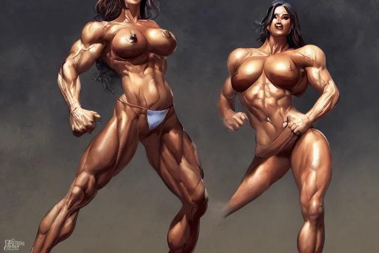 Image similar to muscular woman busting out of tight clothes that are tearing at the seams, digital painting, trending on artstation, 8 k wallpaper, frank frazetta, boris vallejo and julie bell