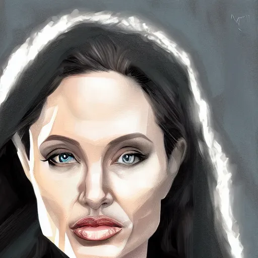 Prompt: moirane damodred as angelina jolie, digital painting