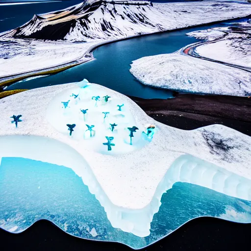 Image similar to top down view of iceland country ice sculpture surrounded by ocean made out of hot lava