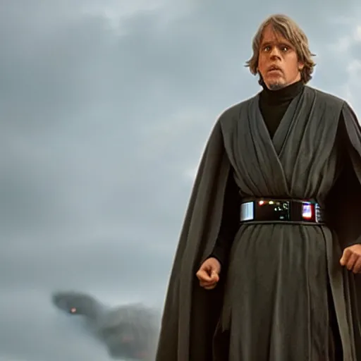 Image similar to A film still of Luke skywalker as a sith lord realistic,detailed