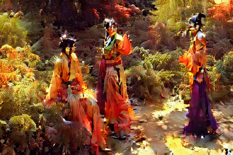 Prompt: wuxia, autumn, garden, neon light, painting by gaston bussiere, craig mullins, j. c. leyendecker