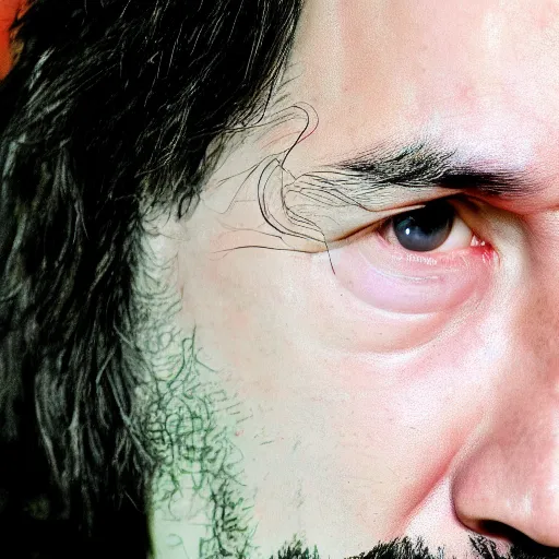 Image similar to Glowing purple eyes, Keanu Reeves