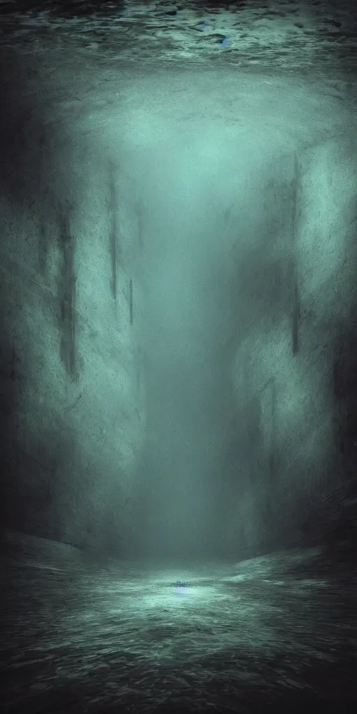 Image similar to underwater abyss, rectangle,'silent hill ', deeps, monster, cinematic, realistic, eerie, dramatic, horror